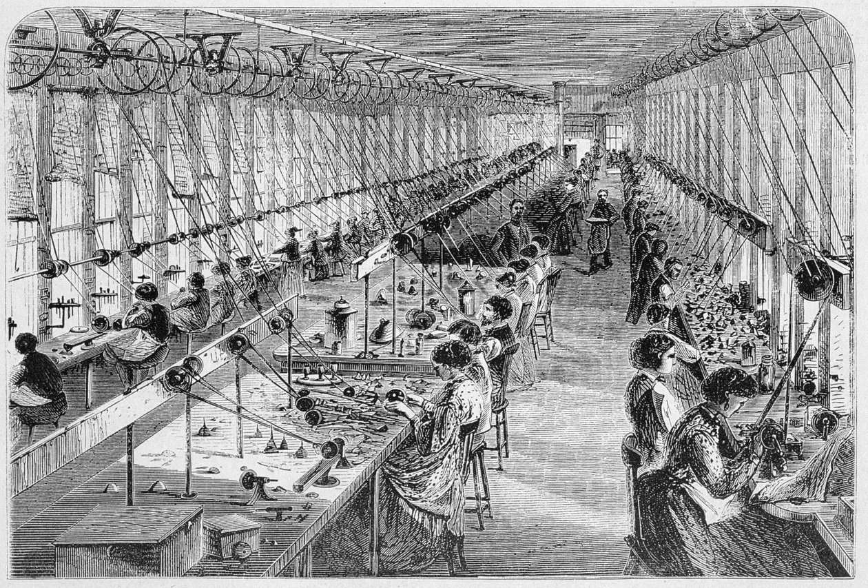 Ženy v továrně na hodinky ve Walthamu, Massachusetts, 1870 (viz také 251300) od American School