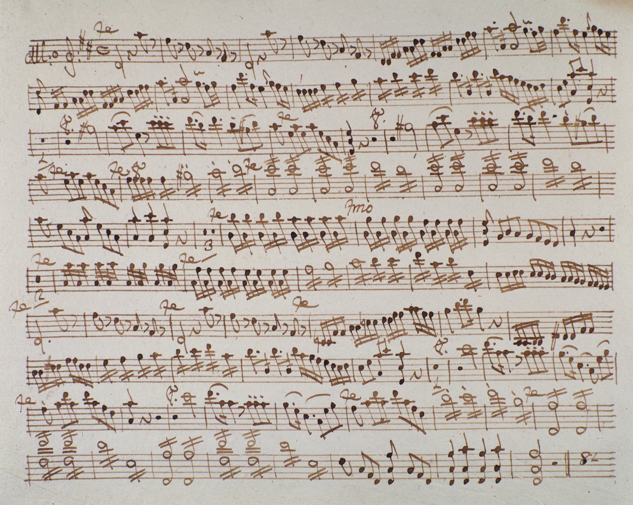 Strana partitury prvních houslí v Mithridate předehře rakouského skladatele Wolfganga Amadea Mozarta (1756-1791), 1770. od Austrian School