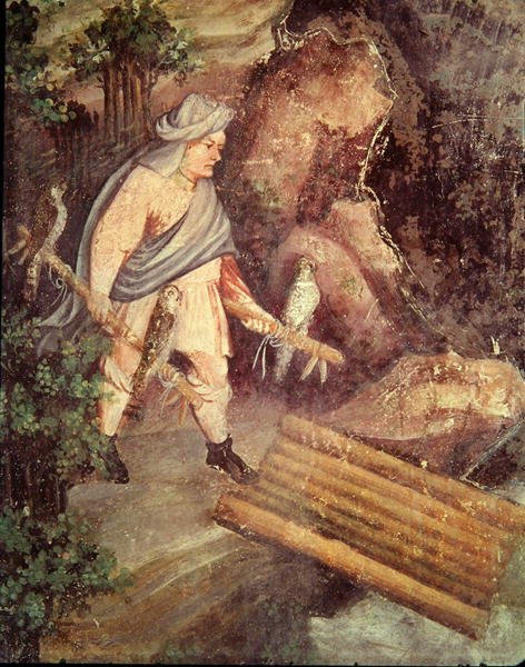 Měsíc červenec, detail sokolníka, kolem roku 1400 od Bohemian School
