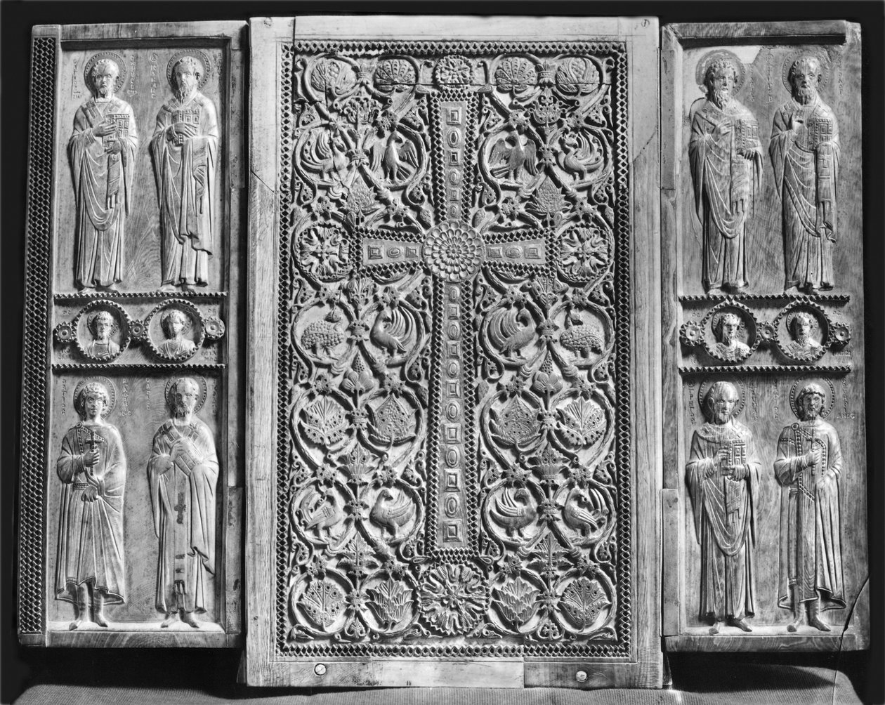 Triptych zobrazující Krista trůnícího s Pannou Marií a sv. Janem Křtitelem (revers) (viz také 213280) od Byzantine