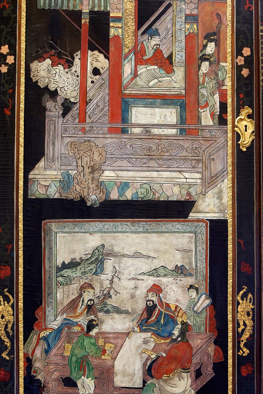 Panely z koromandelského lakovaného dřeva z Číny, detail, cca 1730 od Chinese School