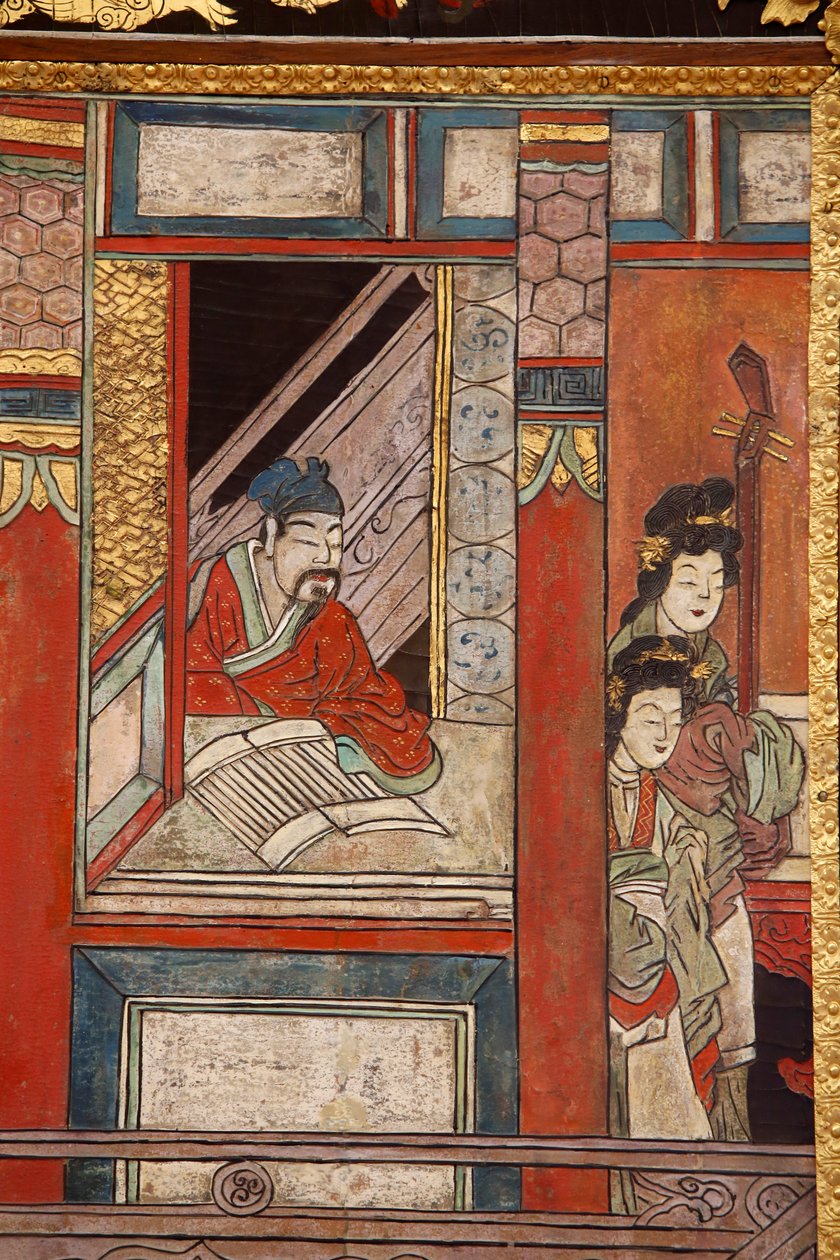 Panely z koromandelského lakovaného dřeva z Číny, detail, cca 1730 od Chinese School