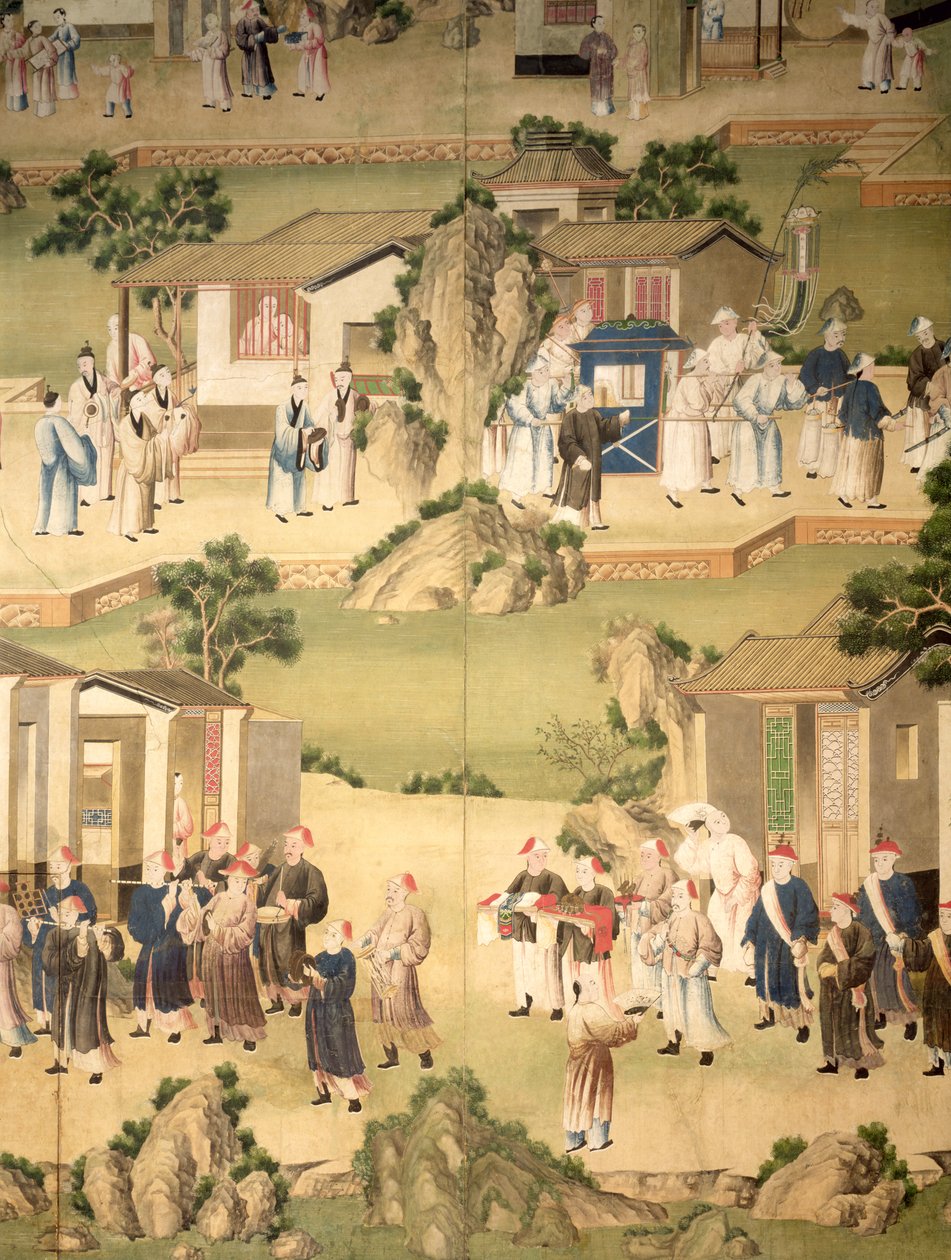 Detail tapety zobrazující pohřební průvod, 1780 od Chinese School