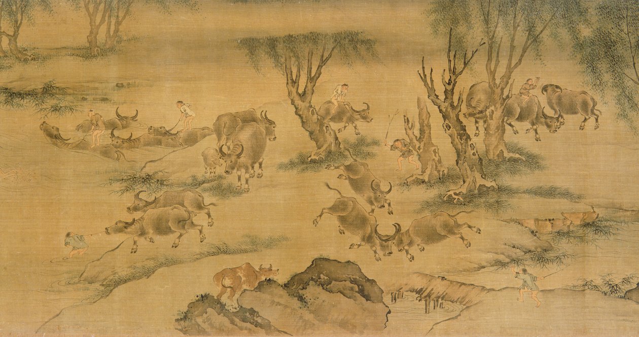 Vodní buvoli a pastevci, Číňané, 1368-1463 od Chinese School