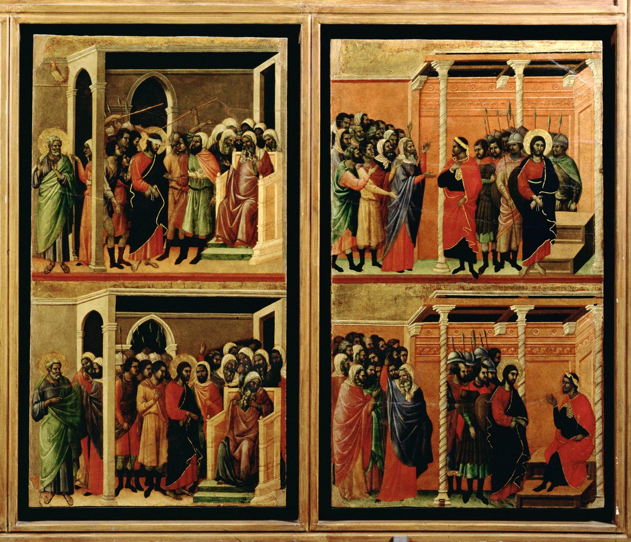 Maesta: jedenáct scén z pašijí, 1308-11 (tempera na panelu) (reverzní 55438) (detail 235966) od Duccio di Buoninsegna