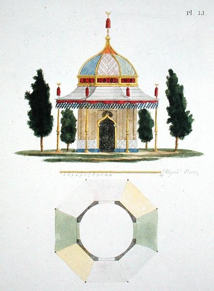 Návrh zahradní budovy ve stylu hinduismu, z Magazine of Garden Gems od G. van Laara, vydaného v roce 1802 (viz také 172961) od Dutch School