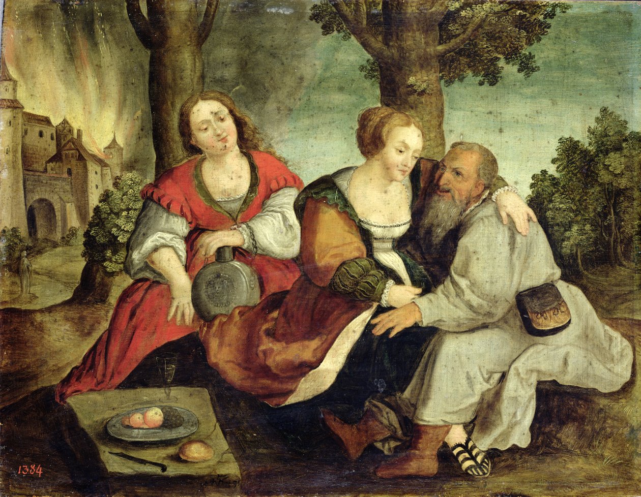 Lot a jeho dcery, konec 16. století (olej na dubovém panelu) od Dutch School