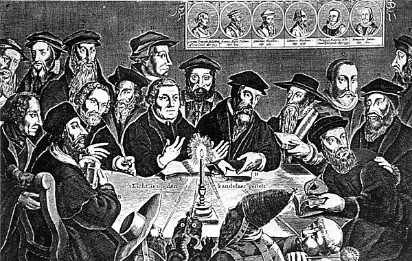 Setkání Martina Luthera (1483-1546) a papeže Lva X. (1475-1521) od Dutch School