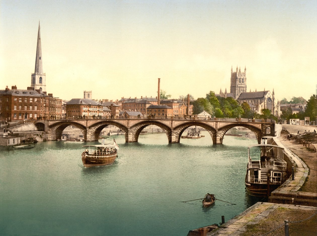Worcester Bridge, Worcester, hospoda. c.1890 - 1900 (chromolitograf) od English Photographer