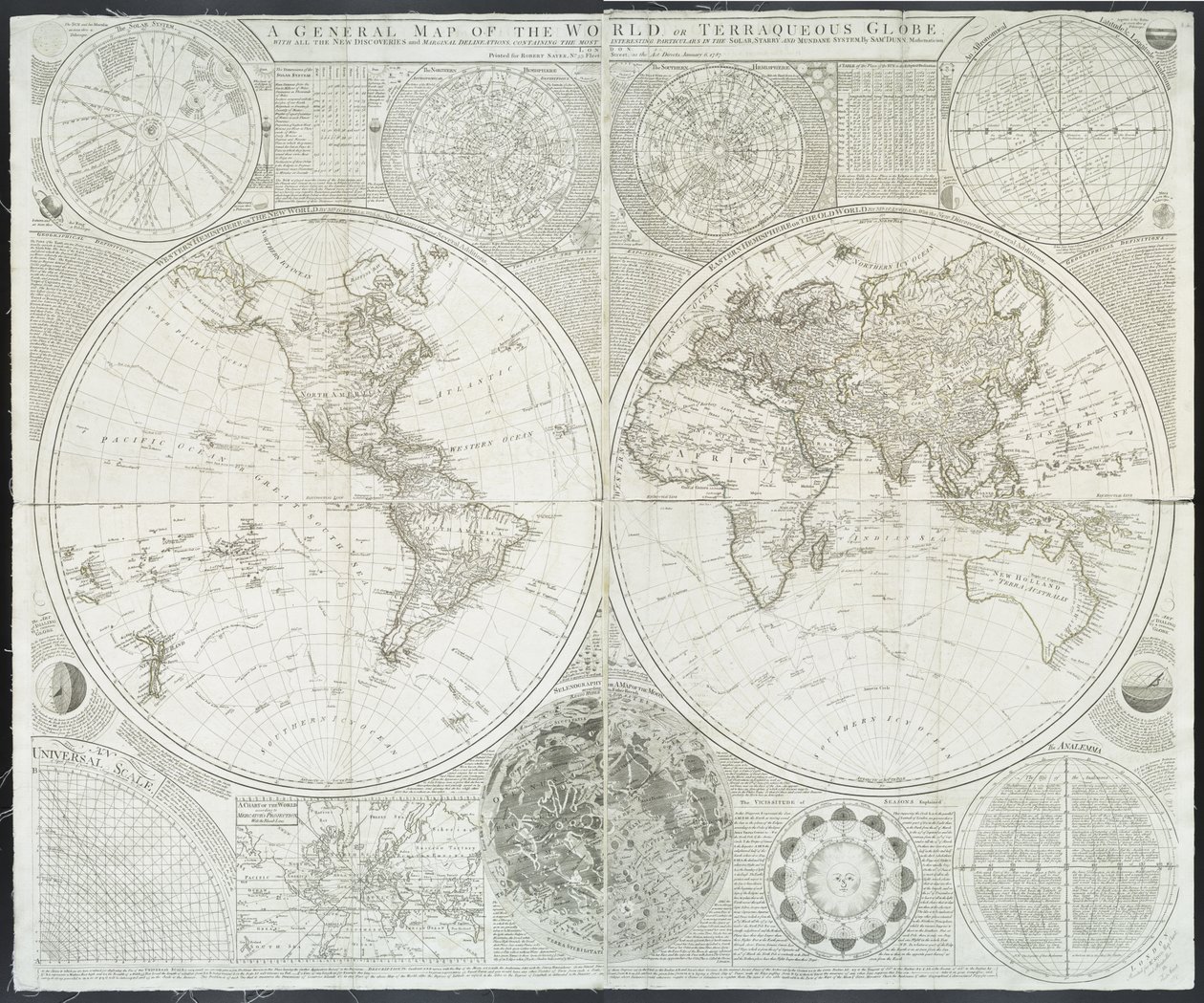 Generální mapa světa neboli terraqueous globe od Samuela Dunna, 1787 od English School