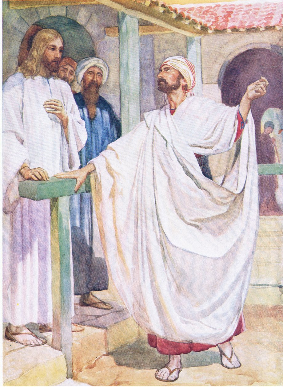 Šlechtic hledá Ježíše z knihy The Bible Picture Book vydané Thomasem Nelsonem kolem roku 1950 od English School