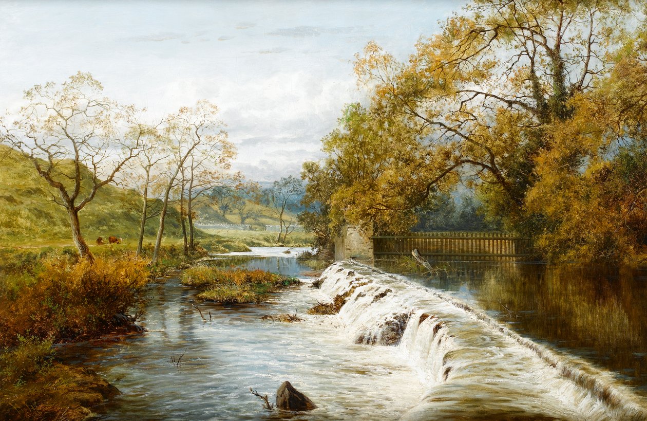 Přepadový jez u mlýnského rybníka, kolem roku 1880 od English School