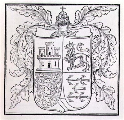 Arms of Columbus, z The Narrative and Critical History of America, editoval Justin Winsor, Londýn, 1886 od English School