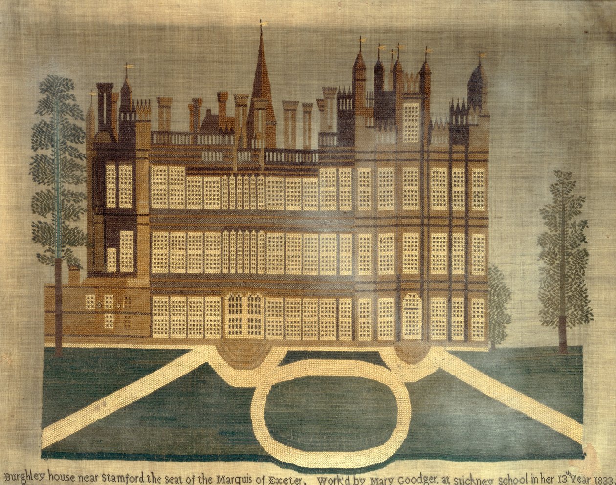 Burghley House u Stamfordu, 1833 (křížový steh na plátně) od English School