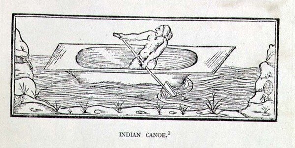 Indická kánoe, z Narativní a kritické historie Ameriky, editoval Justin Winsor, Londýn, 1886 od English School