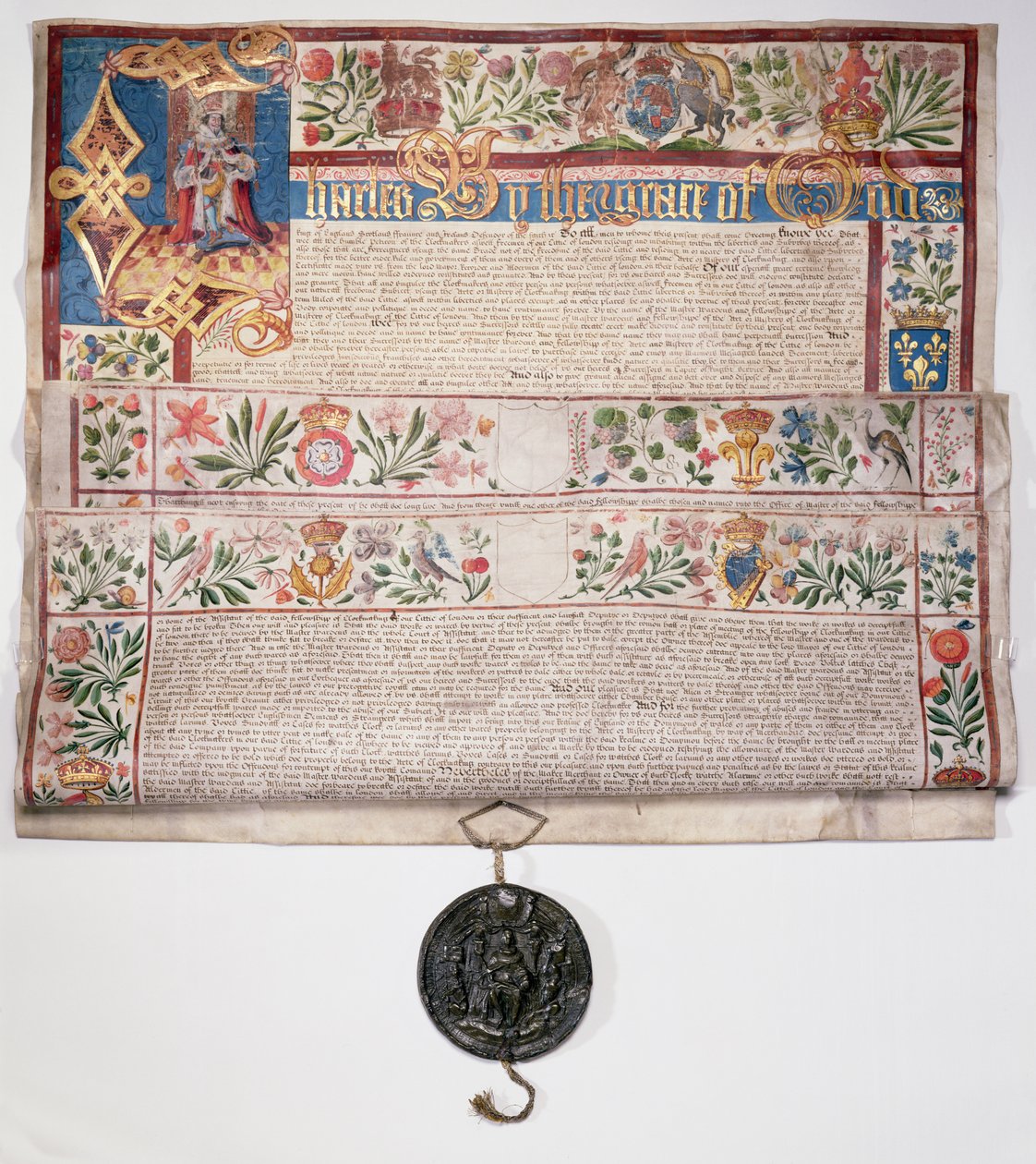Ms 6430 The Clockmakers Charter, udělená králem Karlem I. dne 22. srpna 1631 od English School