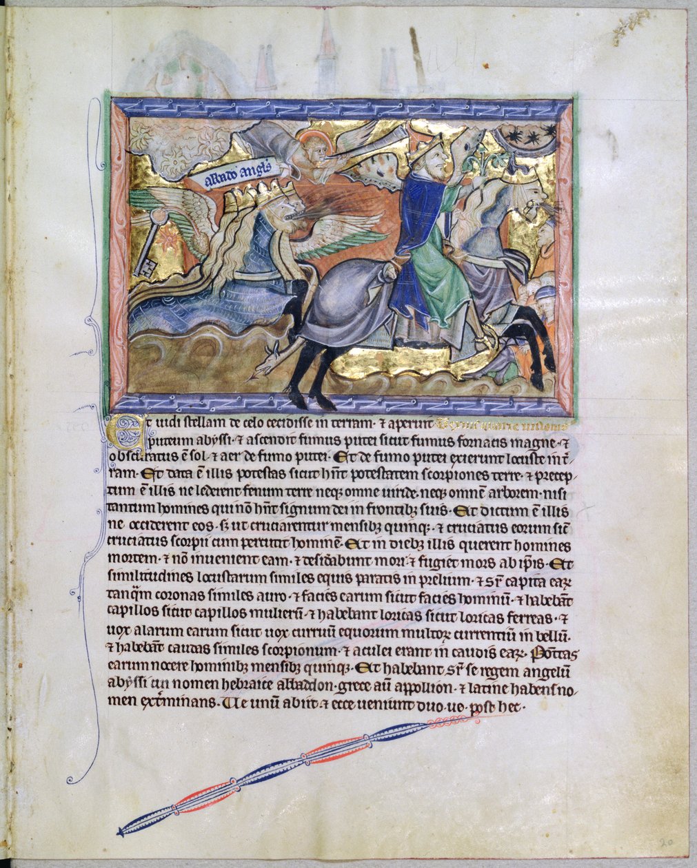 Paní L.A. 139-Lisboa fol.20 Exterminans, král kobylek, vstává z jámy, z Gulbenkianovy apokalypsy, kolem 1265-70 od English School