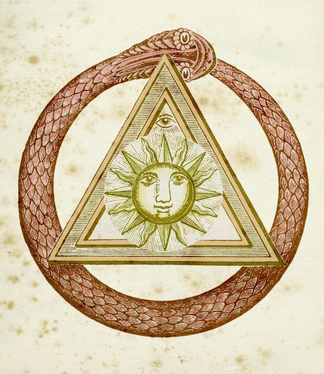 Ouroboros, delta a božské oko se sluncem, z The Kneph, 1881-1900 od English School