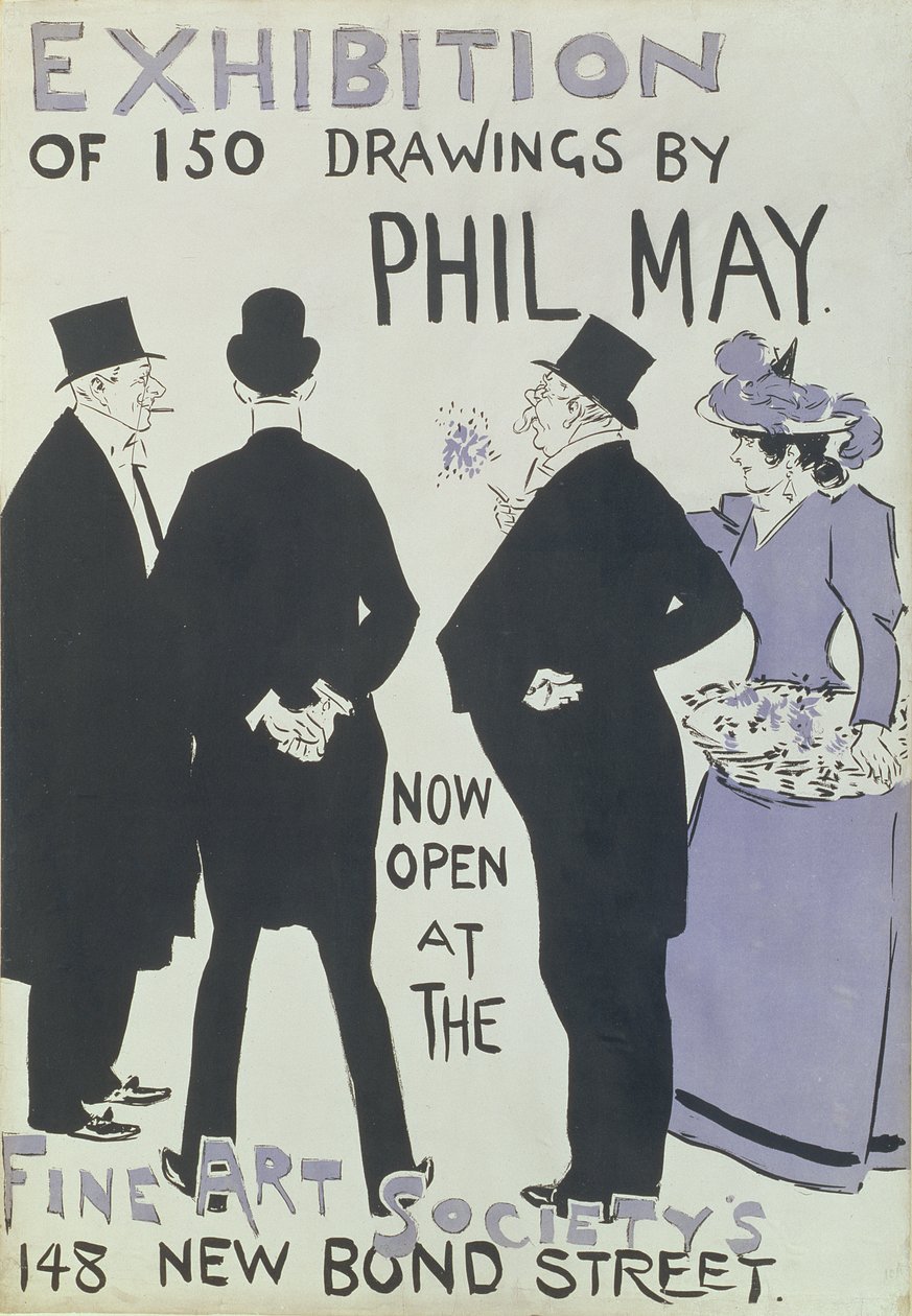 Plakát propagující výstavu 150 kreseb Phila Maye ve Fine Art Society, New Bond Street, 1895 od English School