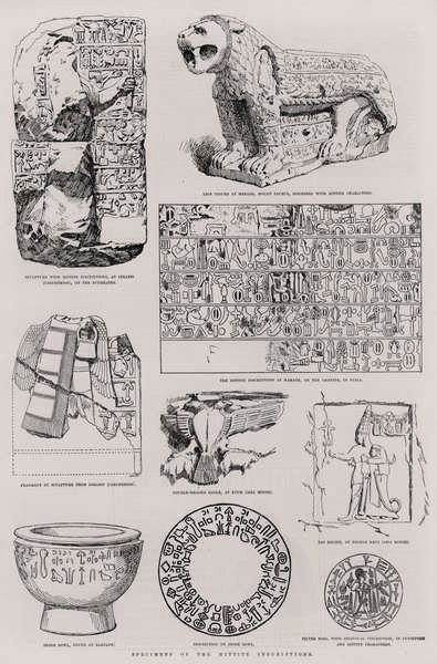 Vzorky nápisů Chetitů, z The Illustrated London News, 26. března 1887 od English School