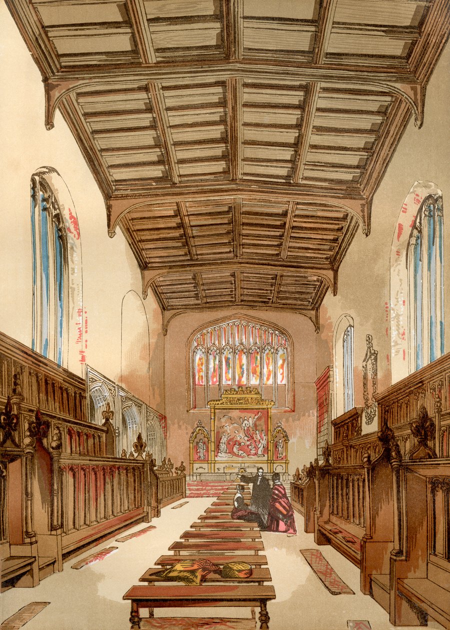 Johns College Old Chapel, Cambridge University, Cambridge, Anglie před jeho demolicí, ze staré Anglie: A Pictorial Museum, pub. 1847 od English School