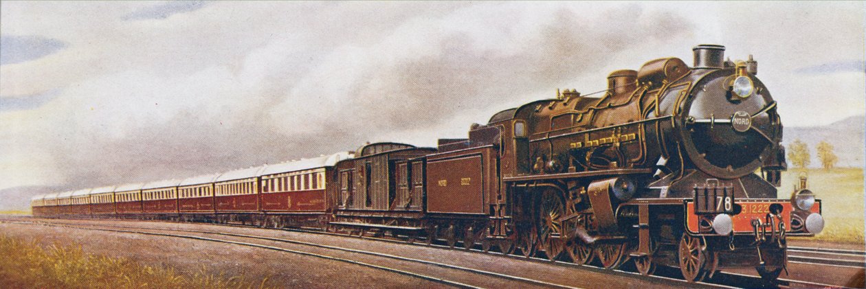 Super Pacific of the Northern Railway of France, ilustrace z knihy The Wonder Book of Railways, čtrnácté vydání upravil Harry Golding, 1929 od English School