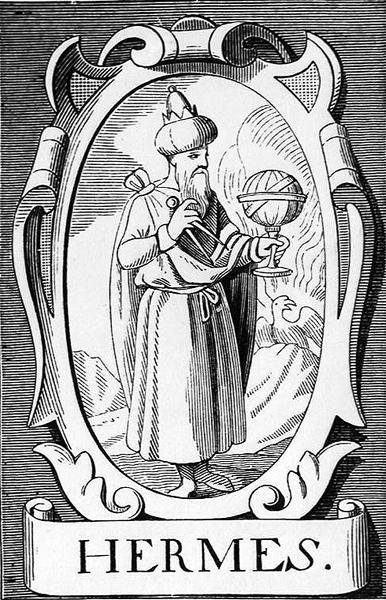 Alchymista Hermes Trismegistos, ilustrace z vědy a literatury ve středověku a renesanci, napsal a vyryl Paul Lacroix, 1878 od English School