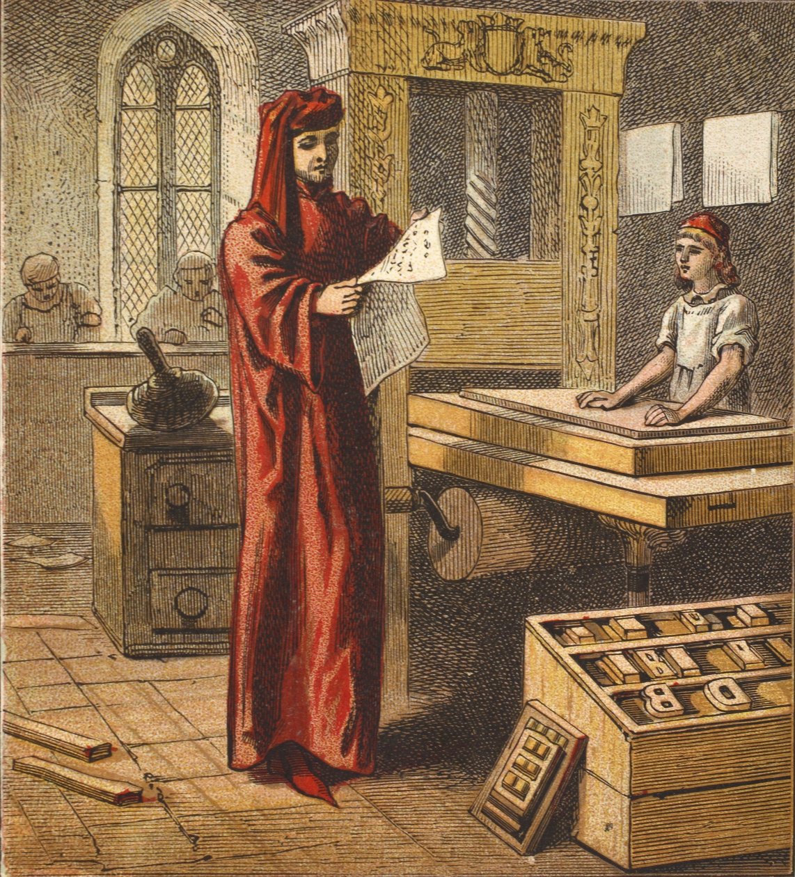 The First English Printer, pub. 1890 od English School