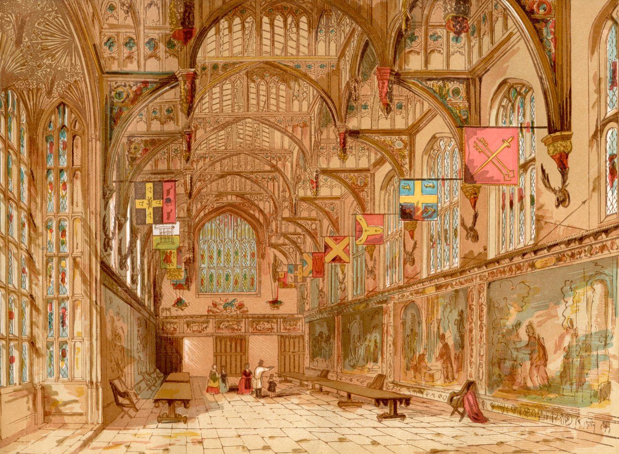 The Great Hall, Hampton Court Palace, London, England, from Old England: A Pictorial Museum, pub. 1847 od English School