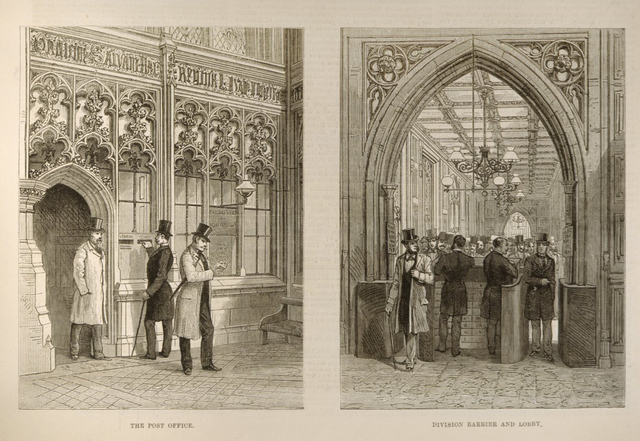 The House of Commons: The Post Office and Division Barrier and Lobby, z The Illustrated London News, 18. února 1882 od English School