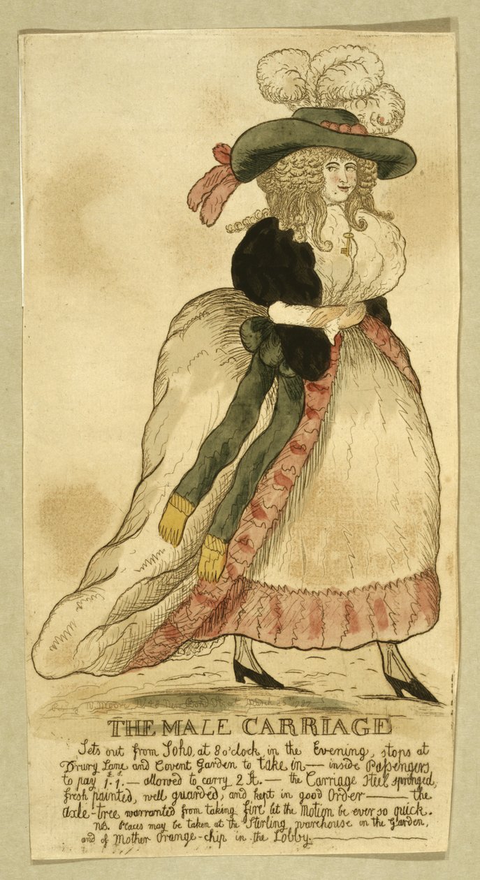 Mužský kočár, pub. N. Moore, Londýn, 25. března 1787 (ručně kolorovaná rytina) od English School