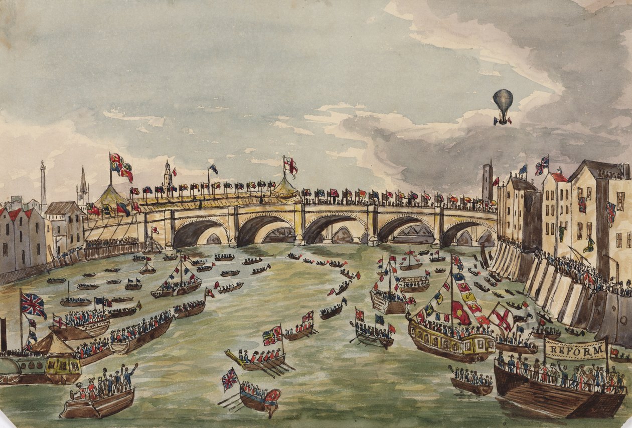 Otevření New London Bridge, 1. srpna 1831 (pero, inkoust a wc na papíře) od English School