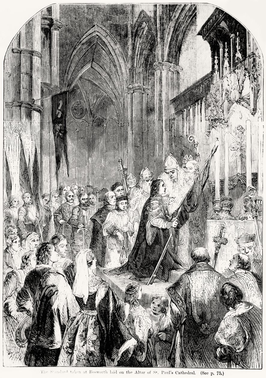Standard přijatý v Bosworthu položen na oltář katedrály St. Pauls v roce 1486 od English School