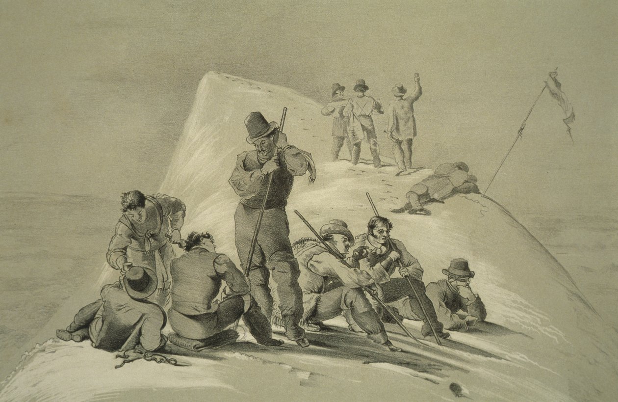 Pohled z vrcholku, z deseti scén v posledním výstupu na Mont Blanc včetně pěti pohledů z vrcholku, J.D.H. Browne, publikoval 1853 od English School