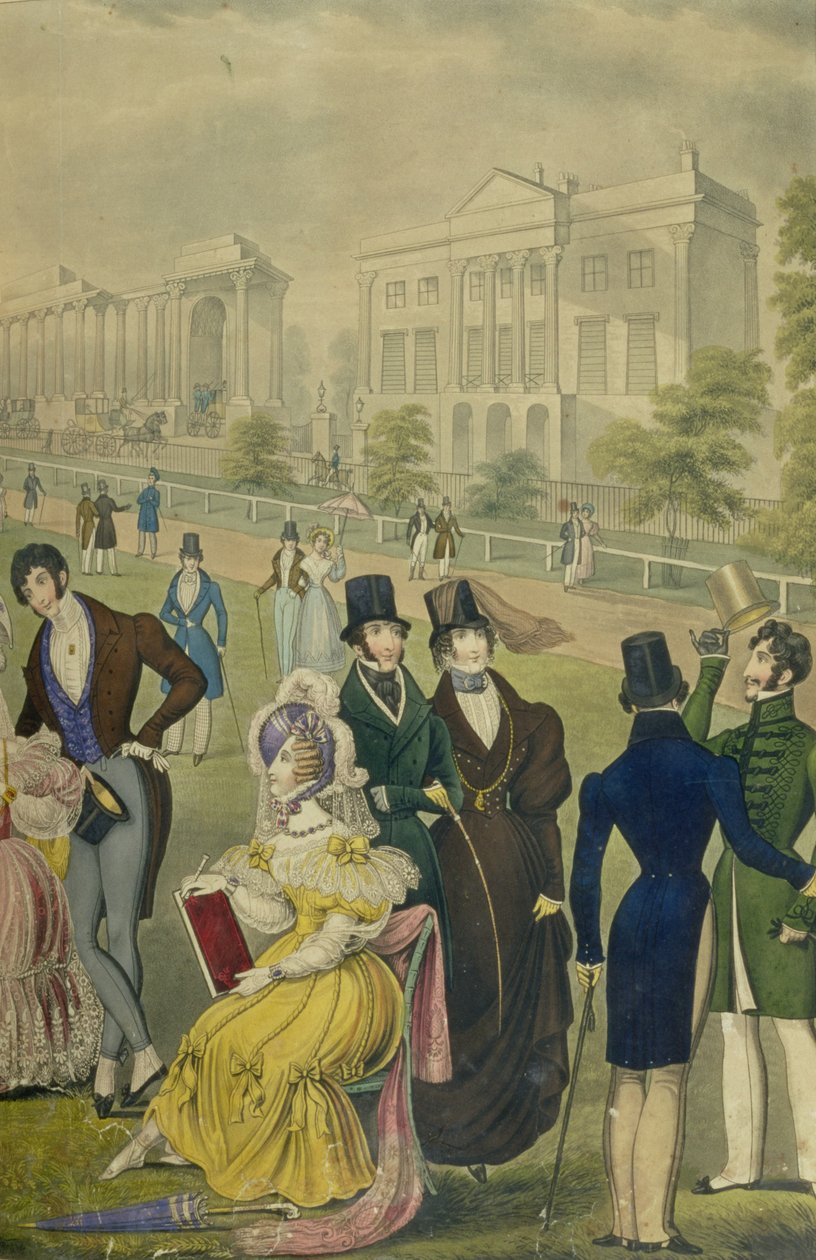 Pohled na Green Park v Londýně, zobrazující dobovou módu, detail pravé strany, cca 1830 (viz také 122098) od English School