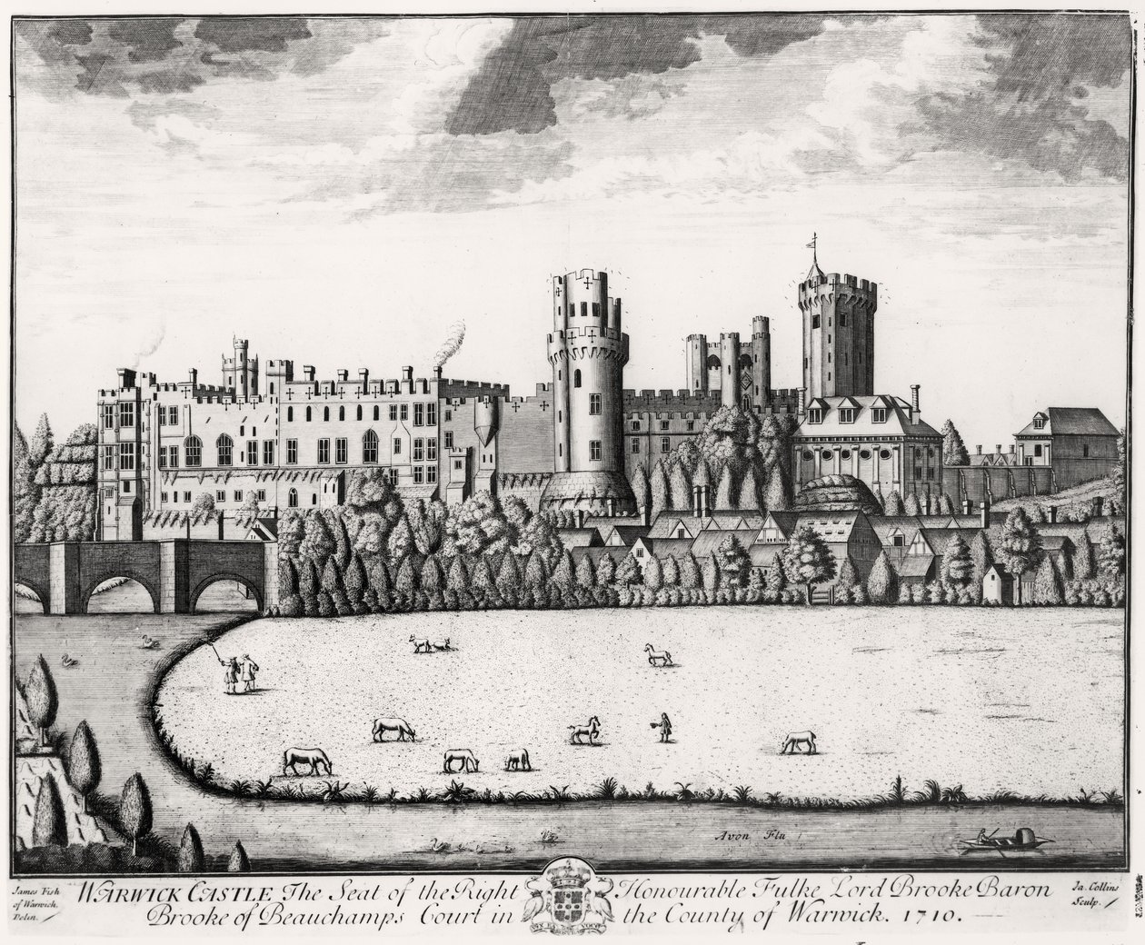 Hrad Warwick, sídlo lorda Brooka, baron Brooke z Beauchamps Court, 1710 od English School