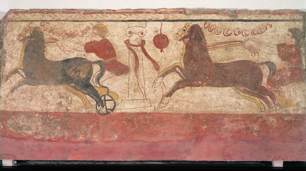 Závody vozů, detail z hrobové komory, 330-320 př.nl od Etruscan