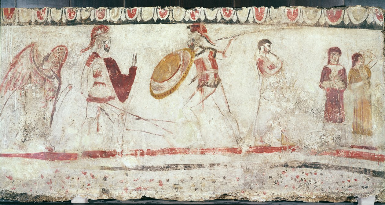 Boj válečníků, detail z hrobové komory, 330-320 př.nl od Etruscan