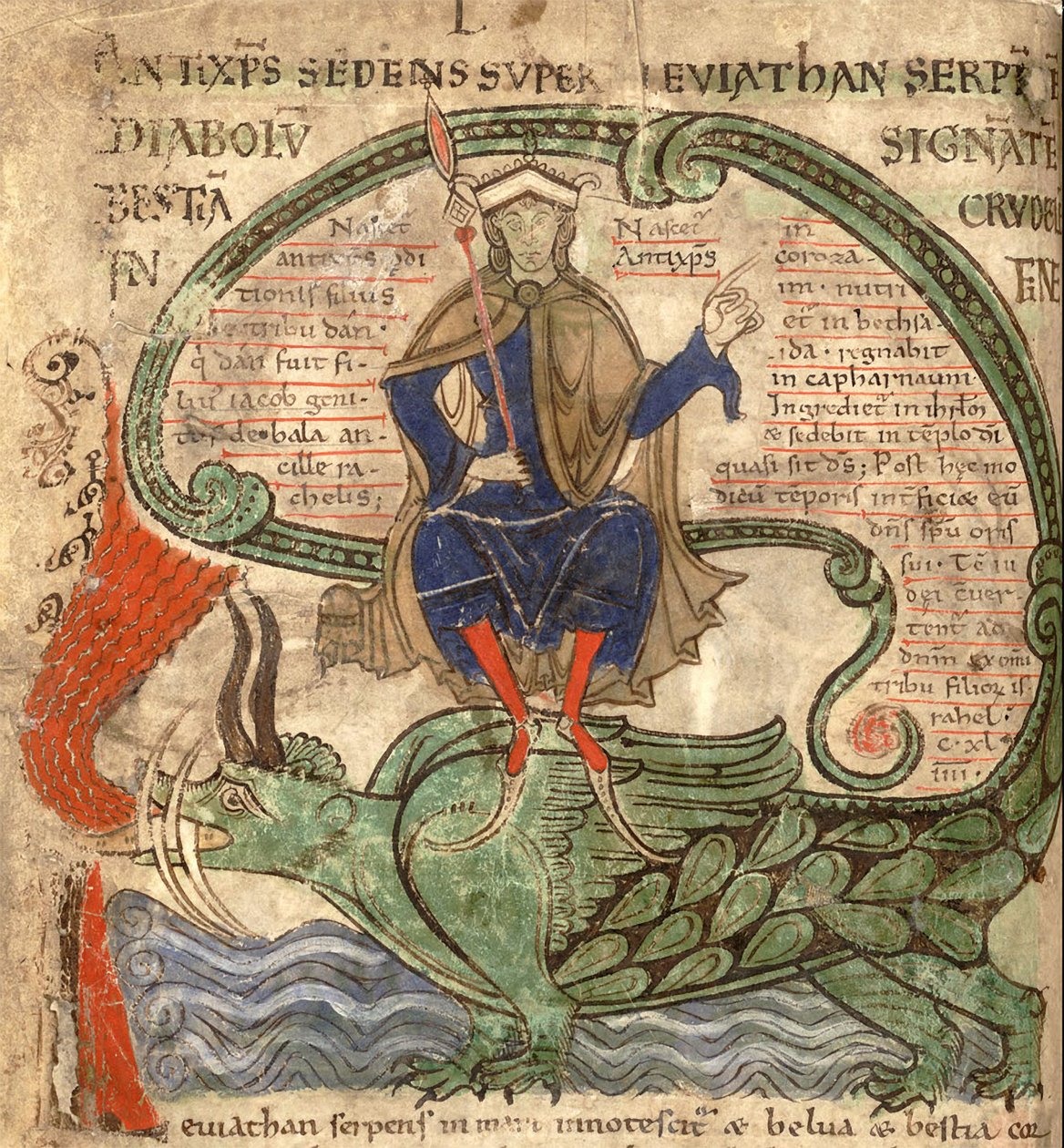 Anti Kristus sedící na Leviathanu z Liber Floridus od Lamberta de Saint-Omer, 1120 od Flemish School