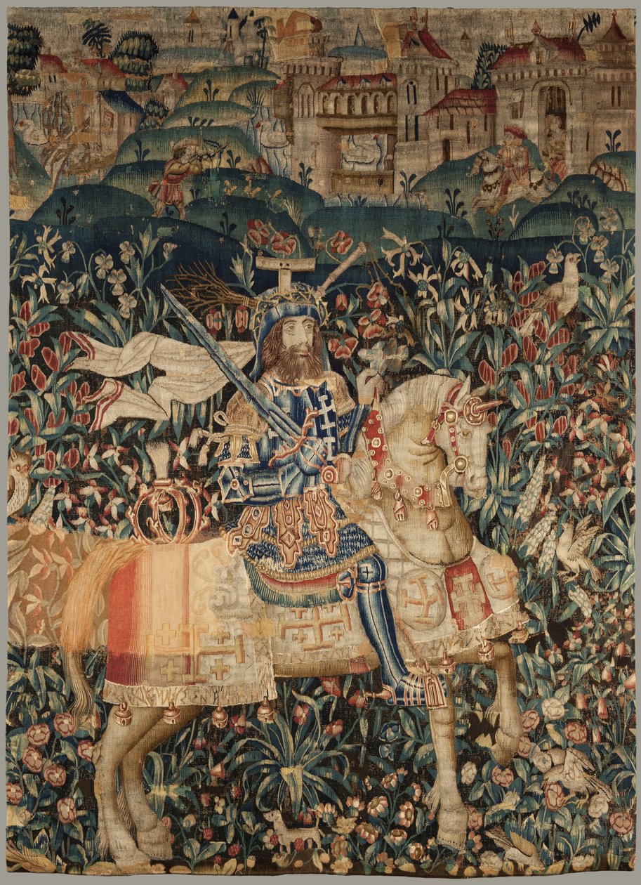 Tapiserie zobrazující Godfreye z Bouillonu, cca 1500 (barvená vlna s pozdějšími opravami) od Flemish School