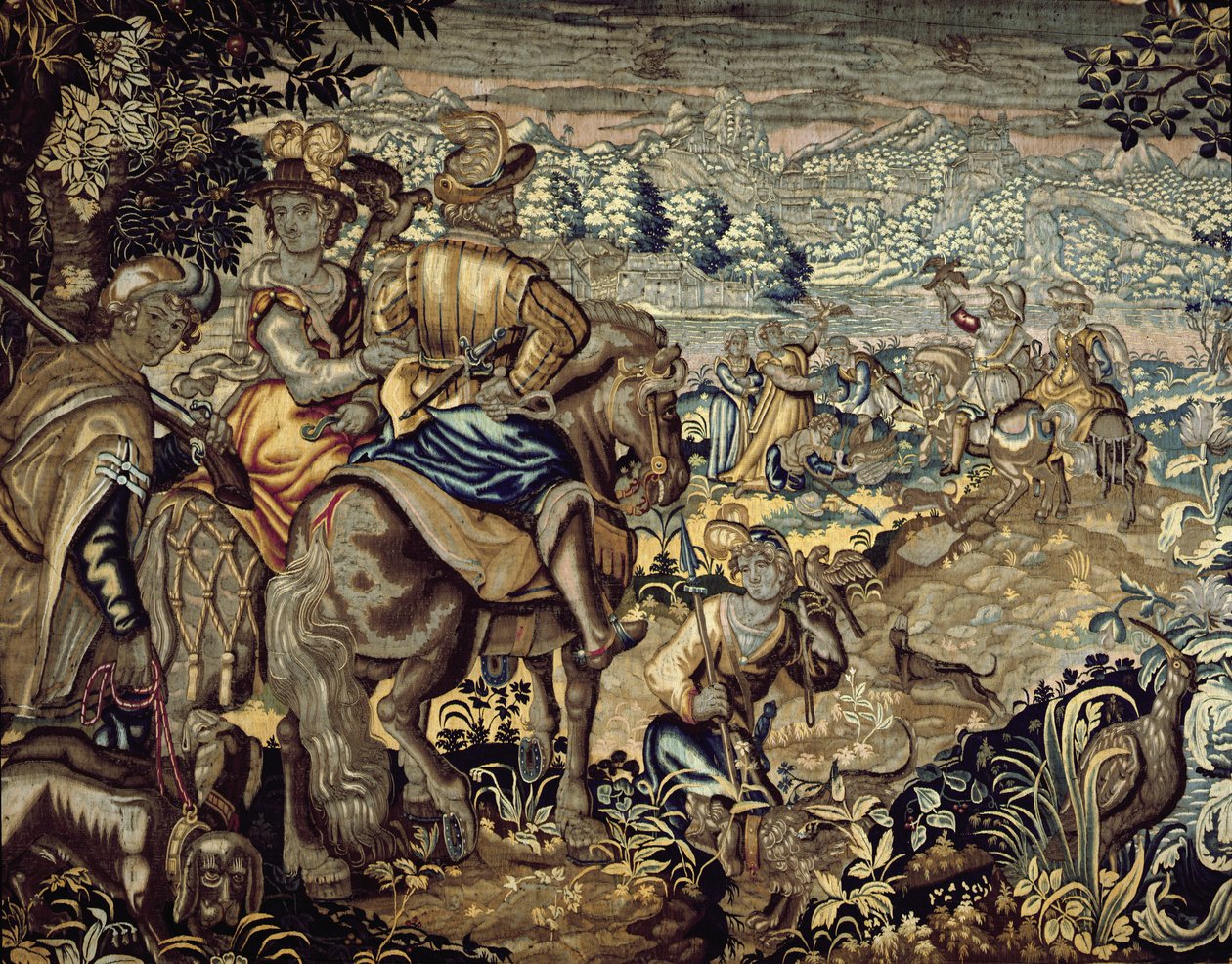 Gobelín zobrazující scénu sokolnictví (výšivka) od Flemish School