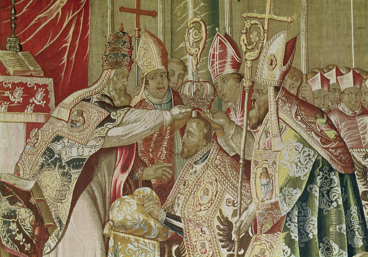 Korunovace Karla V. (1500-58) z Tapisérie Charlese Quinta, kolem 1630-40 (detail 167804) od Flemish School