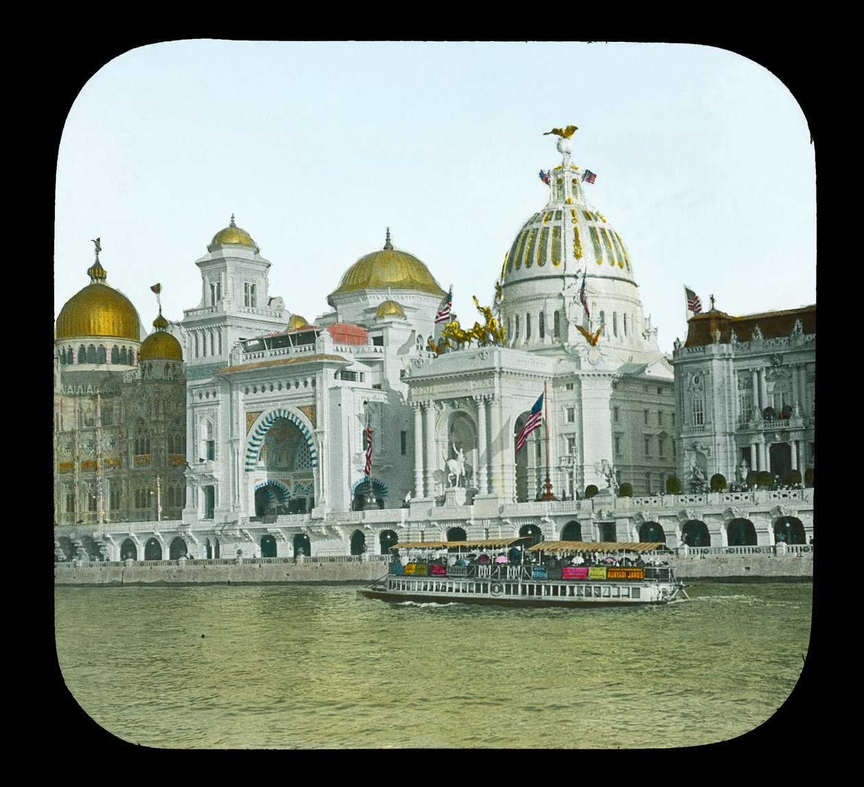 Pařížská expozice: Quai des Nations, Osmanský pavilon a pavilon Spojených států, 1900 (skluzavka s lucernou) od French Photographer