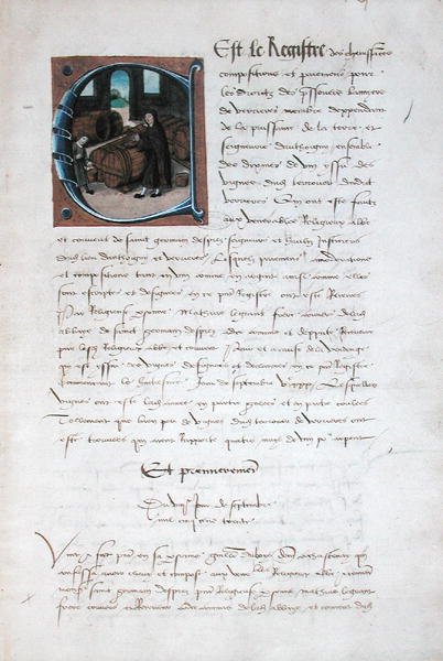 AE II1667 Výroba vína ve středověku, z Redevancier de Saint-Germain-des-Pres, kolem roku 1530 od French School