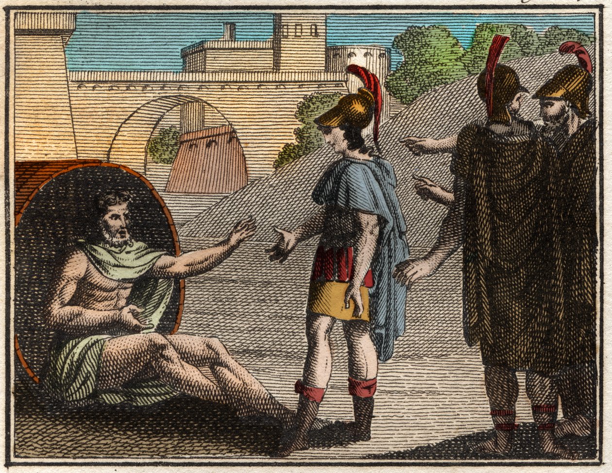 Alexandr Veliký (Alexandr III. Makedonský (356-323 př. n. l.) na návštěvě Diogena ze Sinope (asi 410-c 320 př. n. l.), řecký kynický filozof. od French School