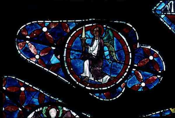 Anděl se svíčkou, detail ze severního rozetového okna, kolem 1223 od French School