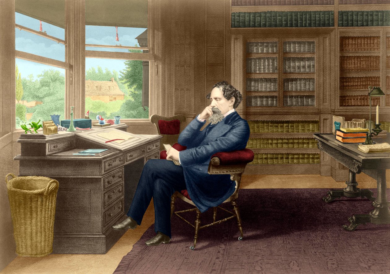Charles Dickens ve své studii v Gadshill, 1865-70 od French School