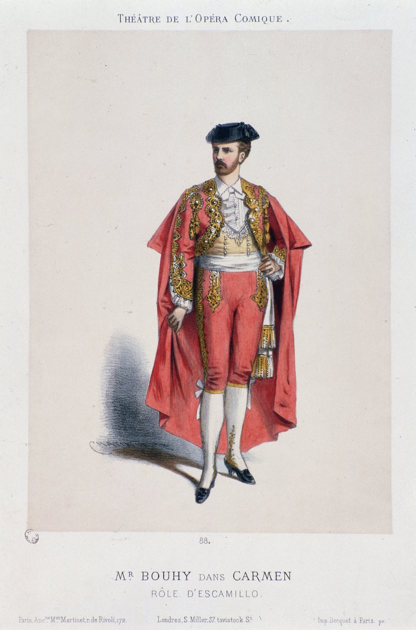 Kostým Bouhyho (Escamillo) účinkujícího v Carmen of Georges Bizet od French School