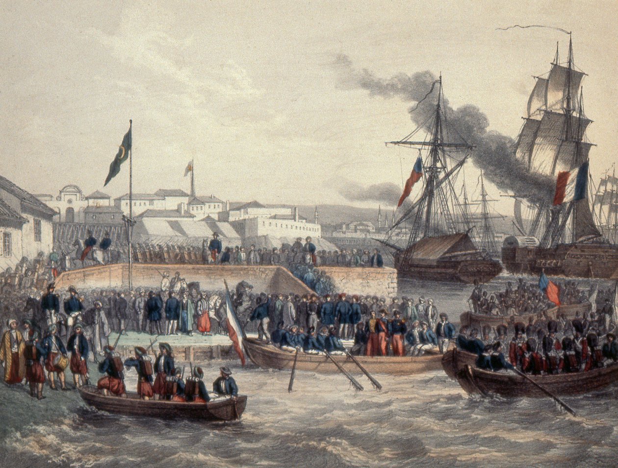 Anglické a francouzské jednotky se vyloďují na příkaz Marshalla St Arnauda, 1854 od French School