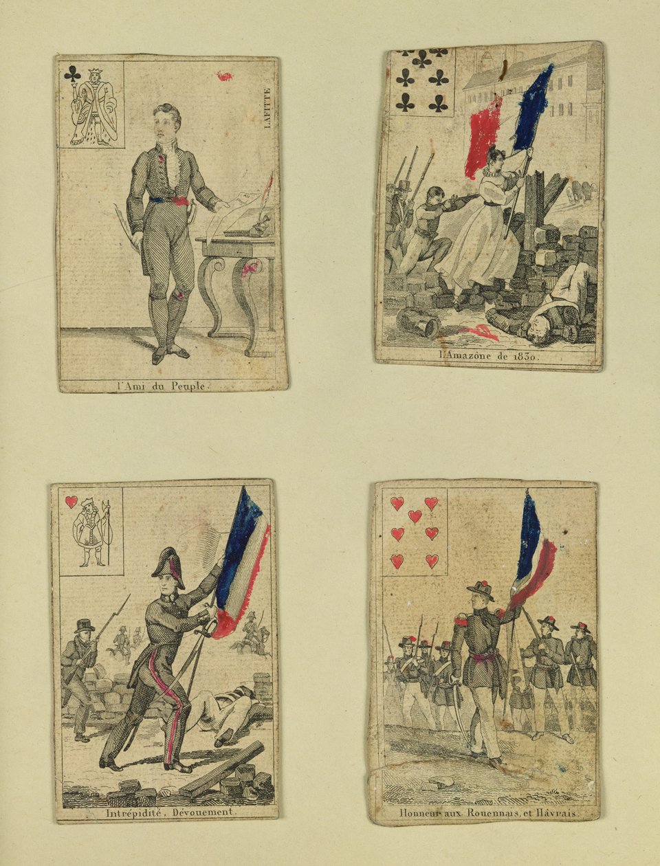 Čtyři hrací karty připomínající hrdiny července 1830, 1831 od French School